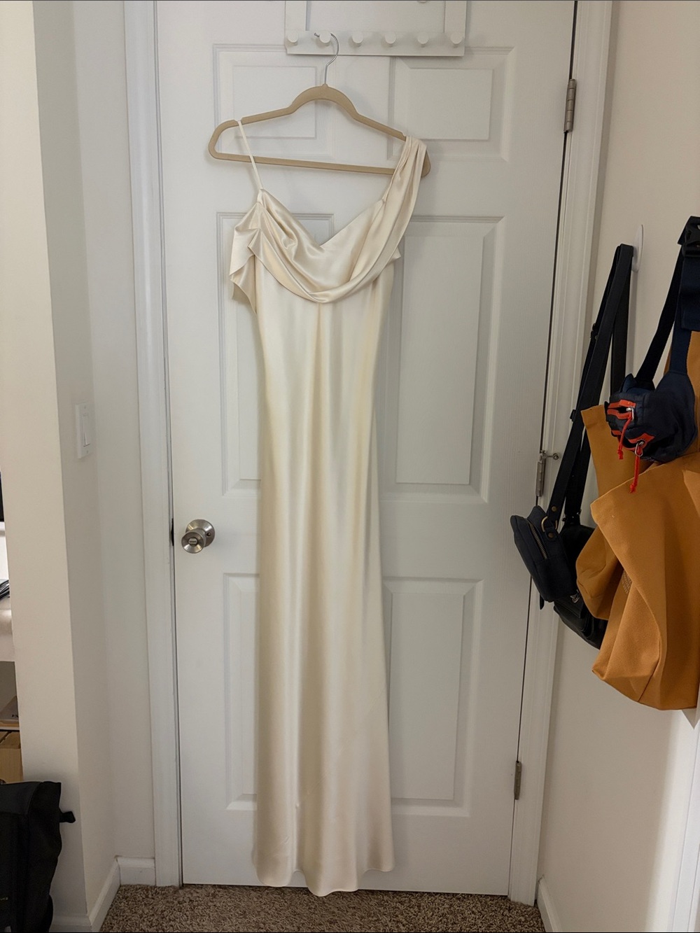 Reformation Ivory Satin Cowl Slip Maxi Dress